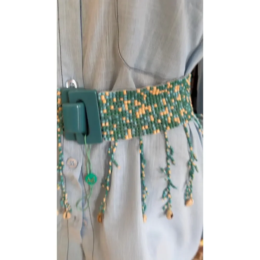 Antica Sartoria elastic belt turquoise glass seed beads a seashell